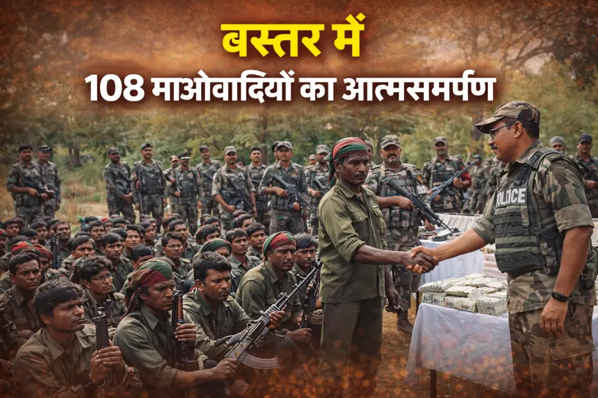 बस्तर में 108 माओवादियों का आत्मसमर्पण
