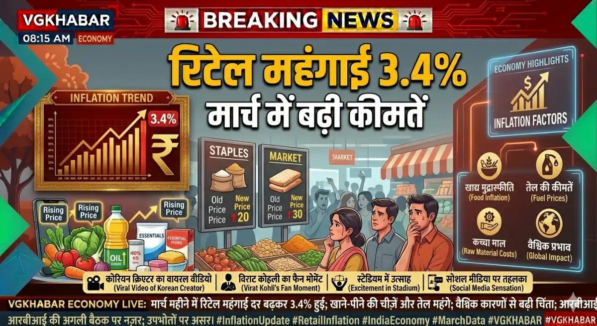 मार्च में रिटेल महंगाई बढ़कर 3.4%