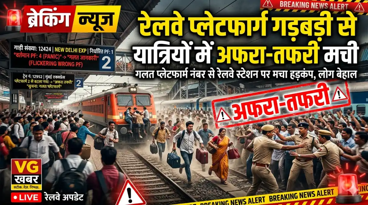 रेलवे प्लेटफॉर्म गड़बड़ी से यात्रियों में अफरा-तफरी मची
