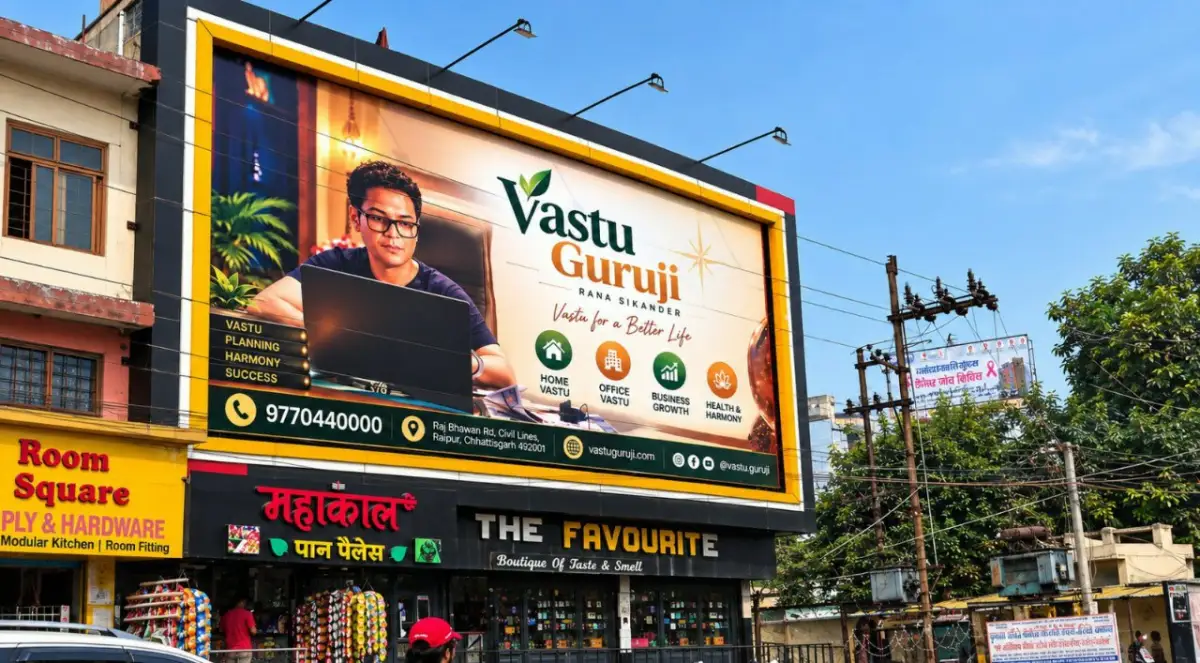 रायपुर में वास्तुगुरुजी राणा सिकंदर के भव्य हॉर्डिंग बने चर्चा का विषय वास्तु शास्त्र और कुंडली सेवाओं की बढ़ी मांग